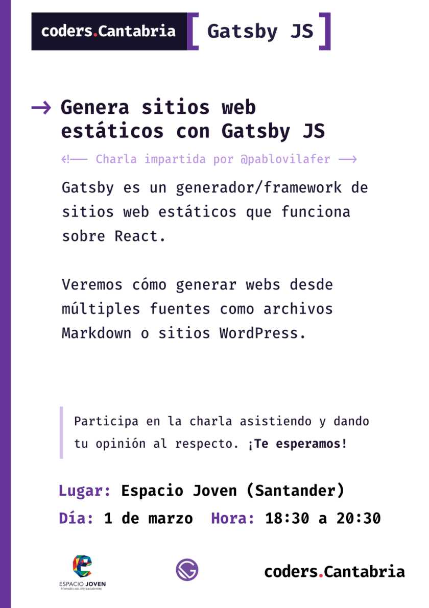 Cartel de la sesión de marzo de Coders Cantabria